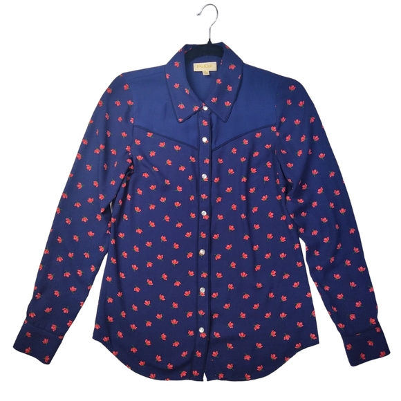 Modcloth Women's Size XS Long Sleeve Snap Button Up‎ Blouse Western Rose Print - Picture 6 of 6